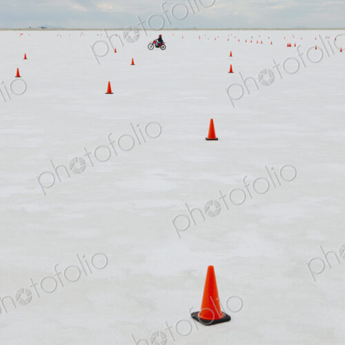 Traffic cones on race course, Bonneville Salt Flats, during Speed Week. Traffic cones on race course, Bonneville Salt Flats, during Speed Week.