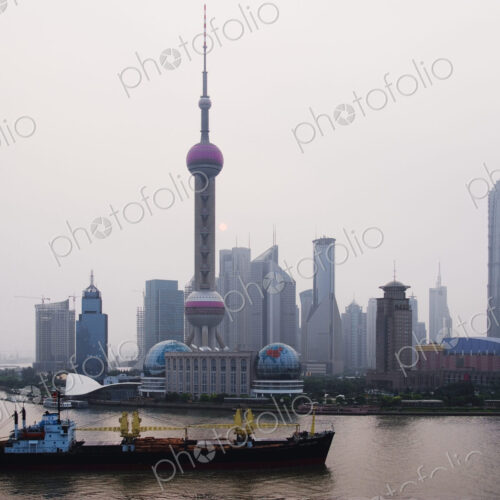 Traffic on Huang Pu River at Sunrise
