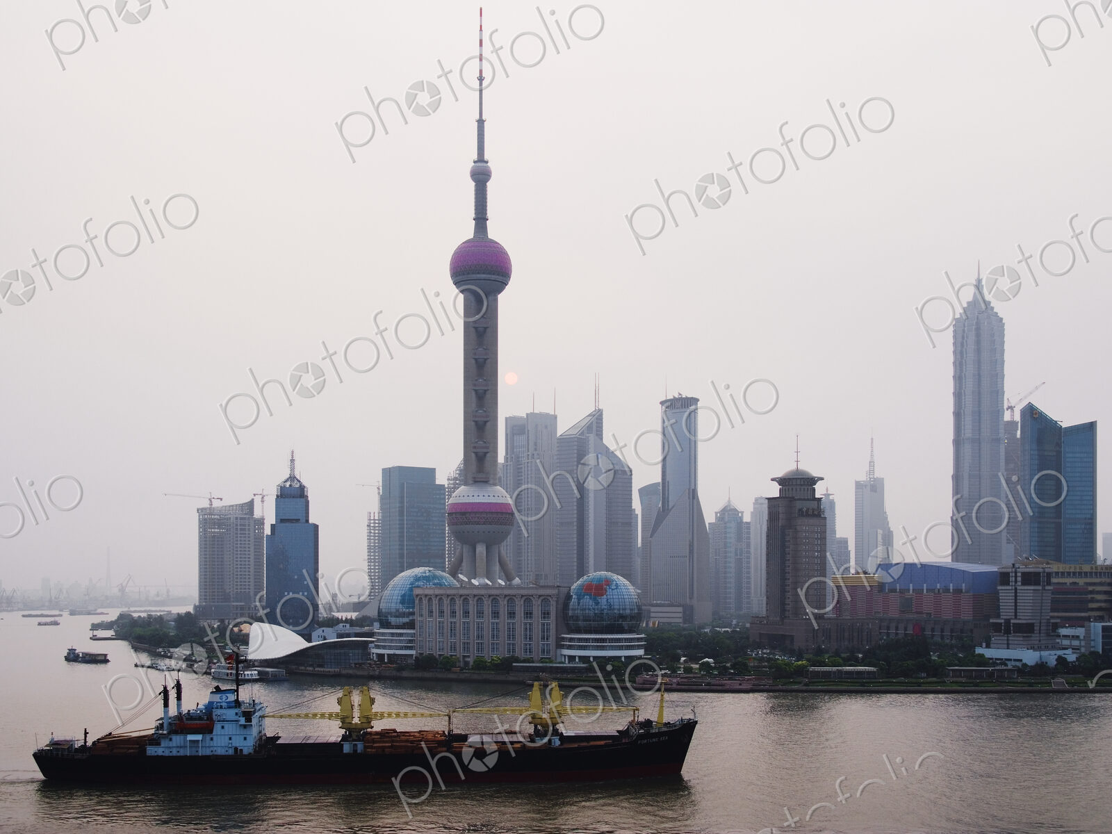 Traffic on Huang Pu River at Sunrise