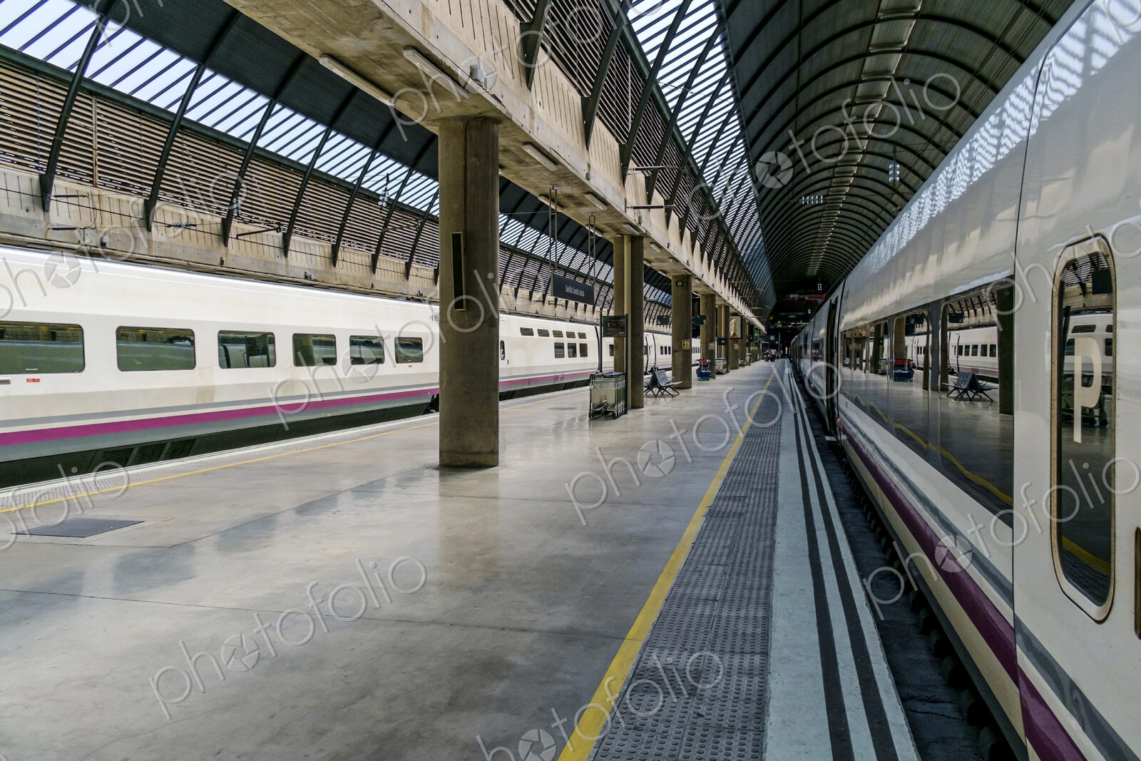 Train in urban train station