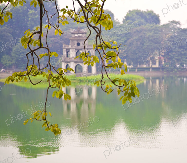 Tree with View of Hoan Kiem Lake, Hanoi, Vietnam, Asia