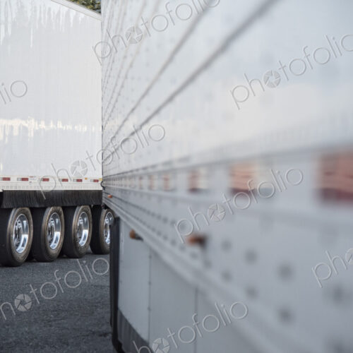 Truck trailers in the parking lot of a truck stop near Seattle, Washington, USA