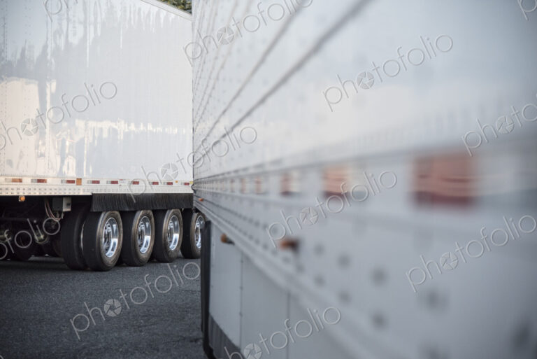 Truck trailers in the parking lot of a truck stop near Seattle, Washington, USA