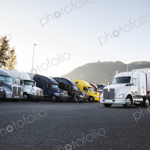 Trucks in the parking lot of a truck stop near Seattle, Washington, USA Trucks in the parking lot of a truck stop near Seattle, Washington, USA