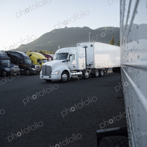 Trucks in the parking lot of a truck stop near Seattle, Washington, USA Trucks in the parking lot of a truck stop near Seattle, Washington, USA