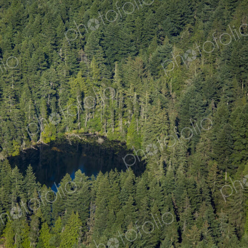 Twin Lakes in Moran State Park, Orcas Island, aerial view.