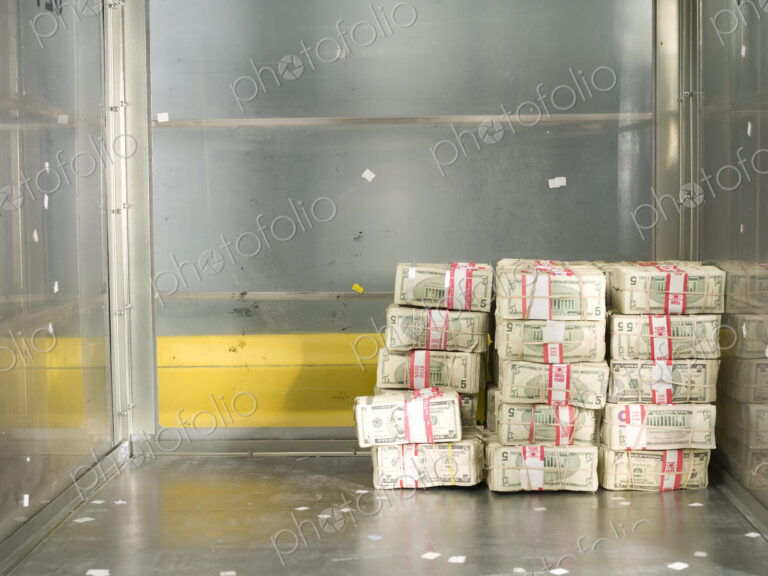 US Dollar Bills in a Bank Cart