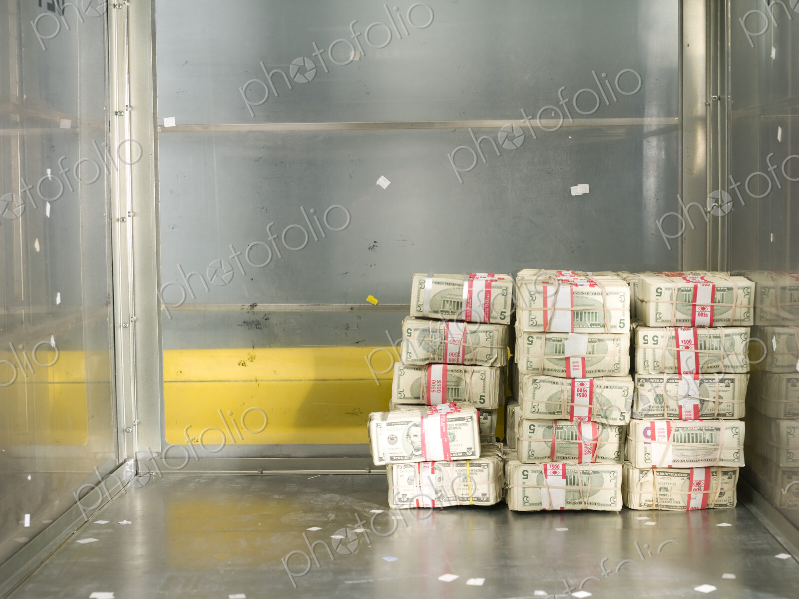 US Dollar Bills in a Bank Cart