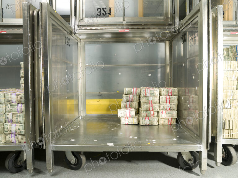 US Dollar Bills in a Bank Cart