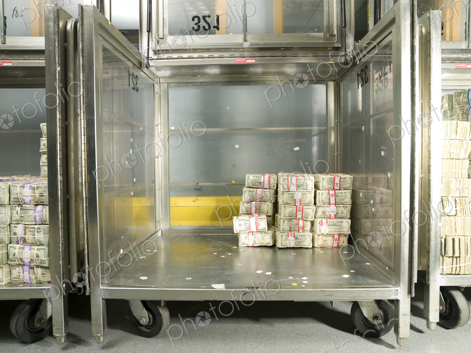 US Dollar Bills in a Bank Cart