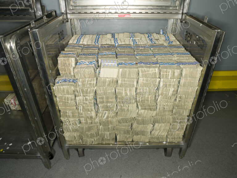 US Dollar Bills in a Bank Cart