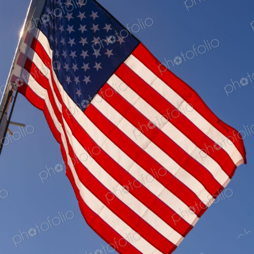 US Flag and blue sky, WA USA