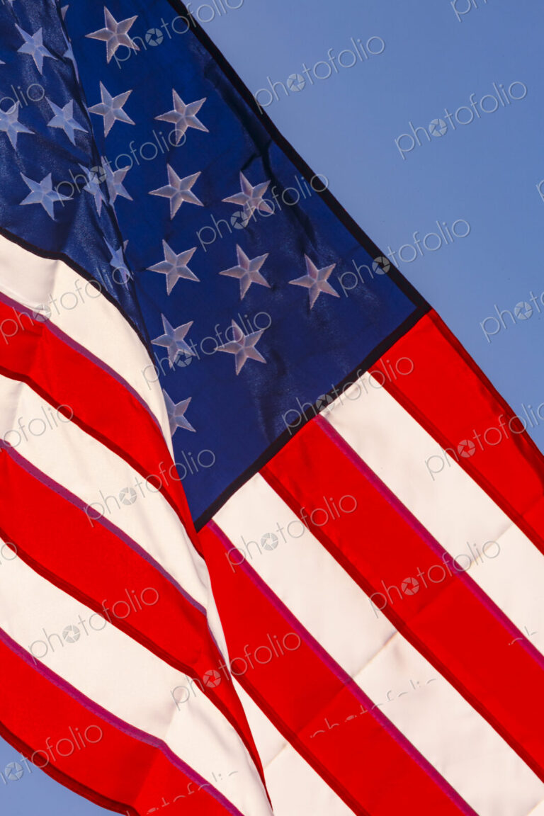 US Flag and blue sky, WA USA