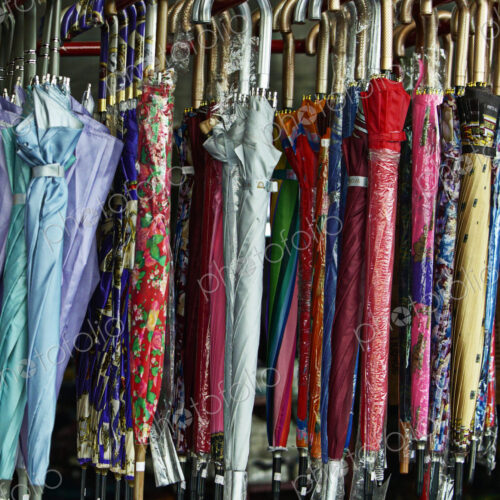 Umbrellas Hanging in a Store