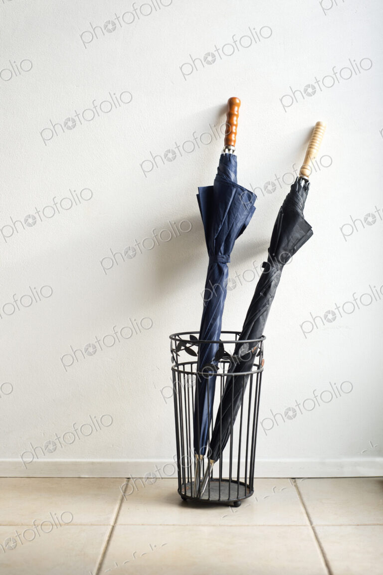 Umbrellas in wire stand