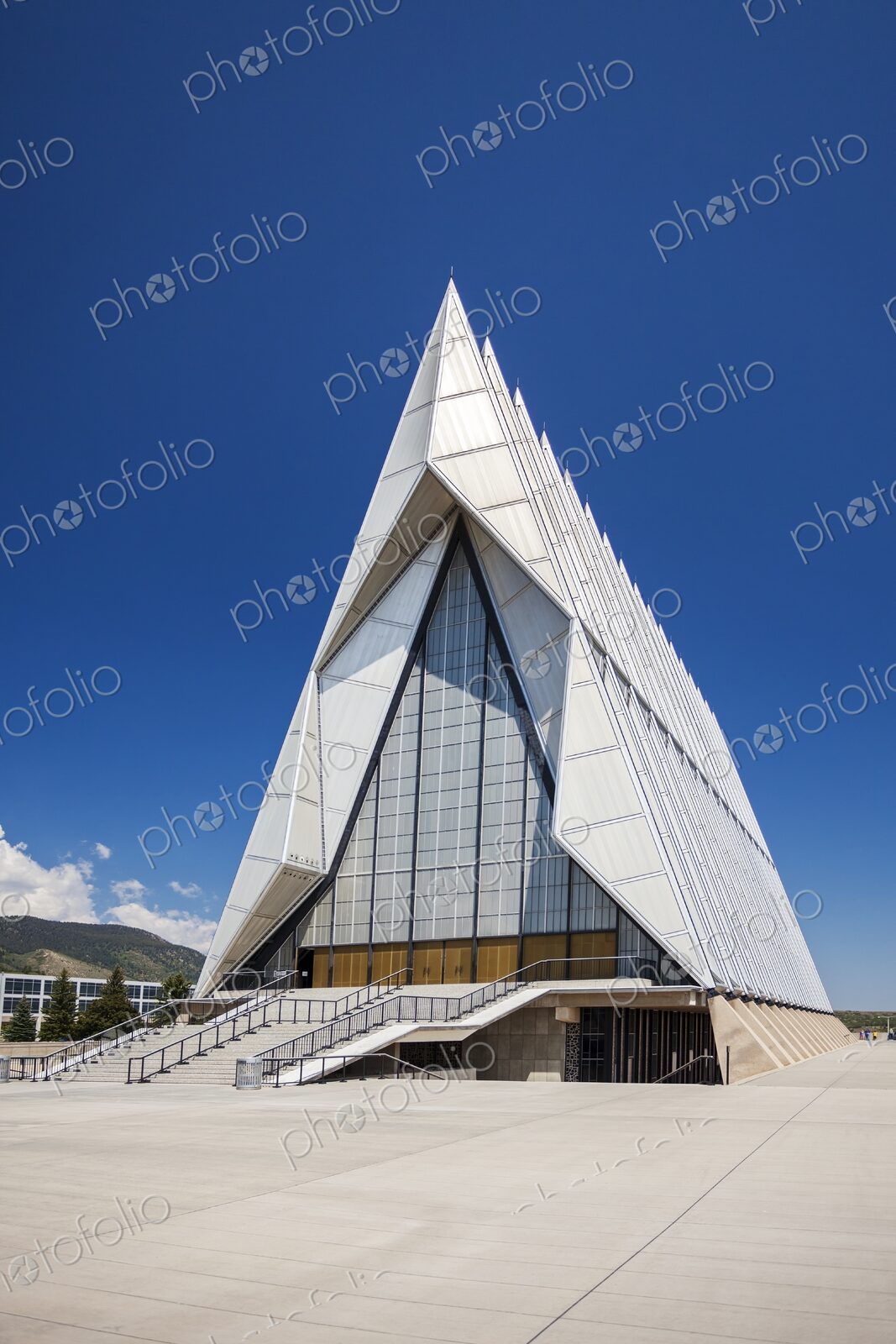 United States Air Force Academy Cadet Chapel in Colorado Springs, sharp spires and…