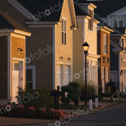 Upscale Homes And Street Lights Upscale Homes And Street Lights