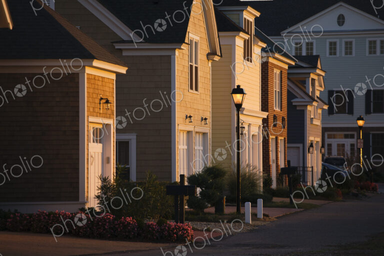 Upscale Homes And Street Lights