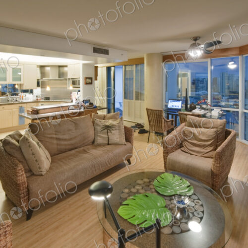 Upscale Living Room and Kichenette in High Rise Condo Upscale Living Room and Kichenette in High Rise Condo