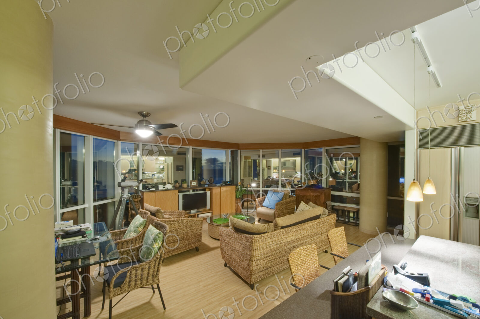 Upscale Living Room and Kichenette in High Rise Condo