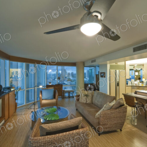 Upscale Living Room in High Rise Condo, Hawaii, USA Upscale Living Room in High Rise Condo, Hawaii, USA