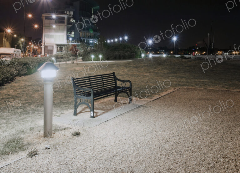 Urban Park Bench at Night