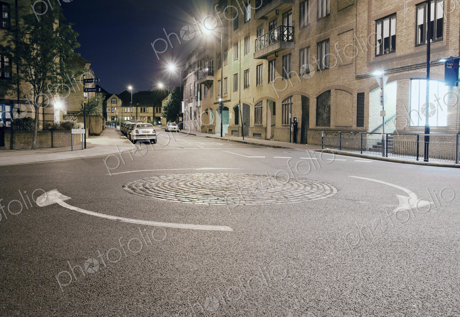 Urban Roundabout in East London at Night