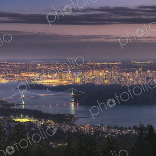 Vancouver city lit up at dawn. Vancouver city lit up at dawn.
