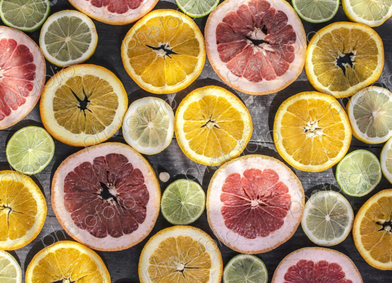 Variety of citrus fruit slices