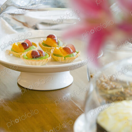 Various Foods on Table, dish of pastries