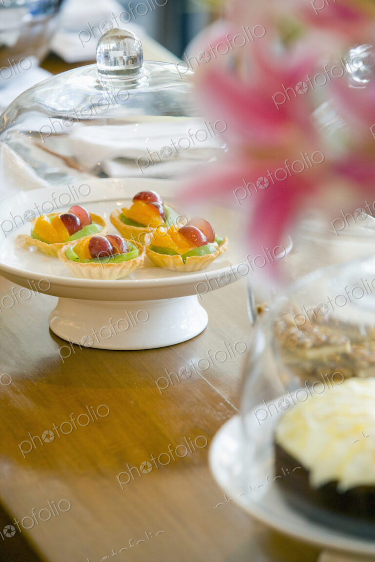 Various Foods on Table, dish of pastries