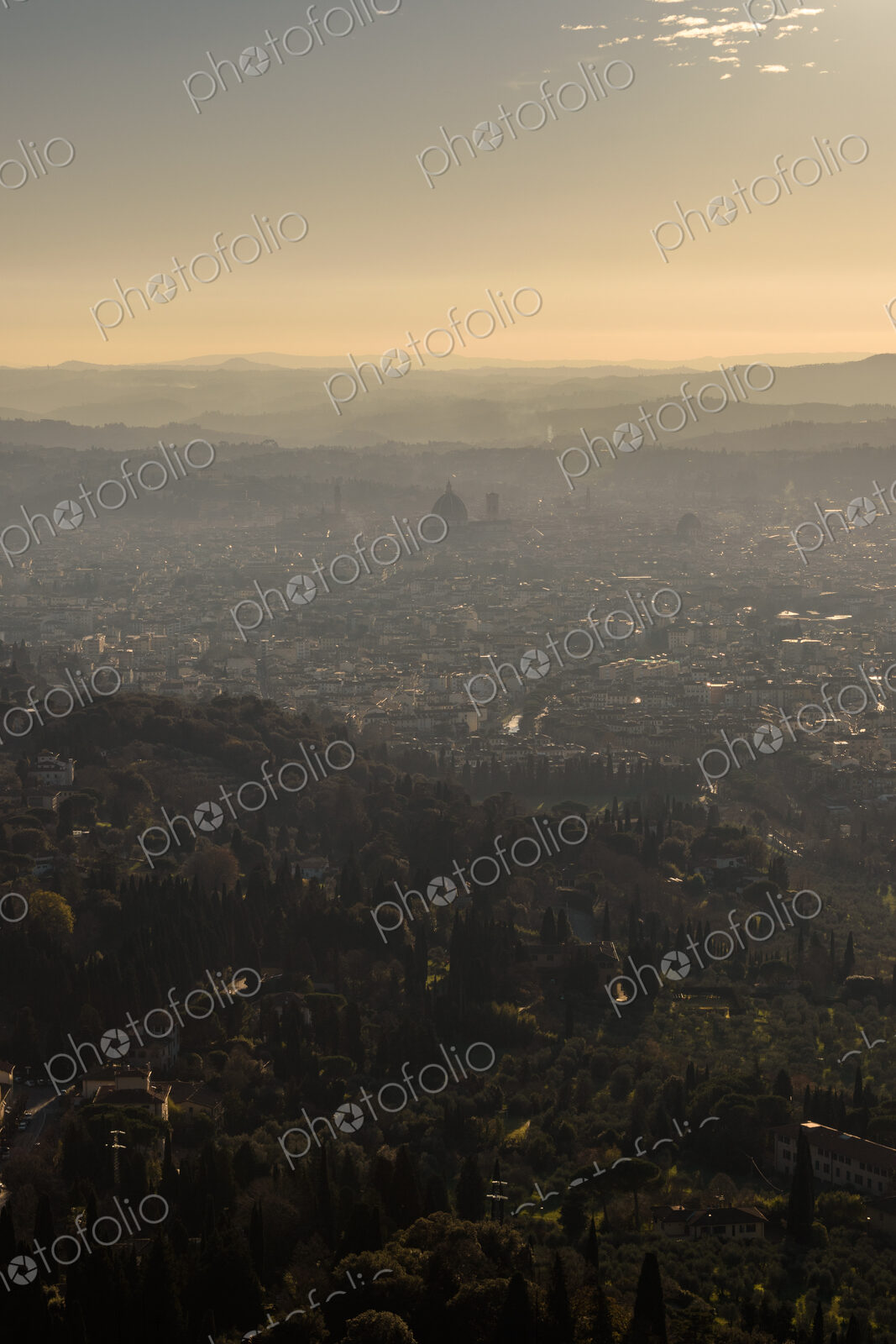 View across the city of Florence at sunset.