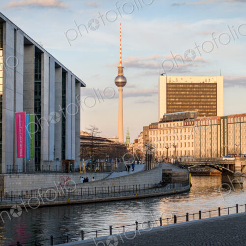 View across the river Spree in Berlin, Germany, with the TV Tower in the centre. View across the river Spree in Berlin, Germany, with the TV Tower in the centre.