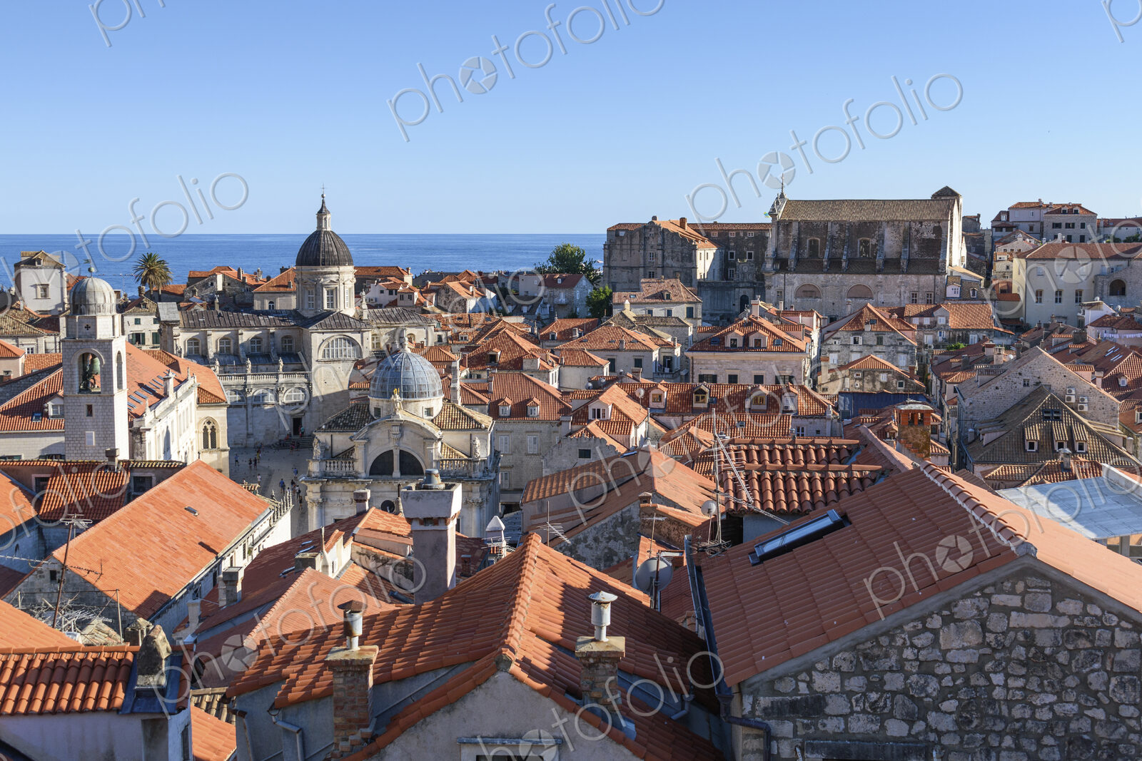 View across the rooftops of the historic old town of Dubrovnik, and a view to the…