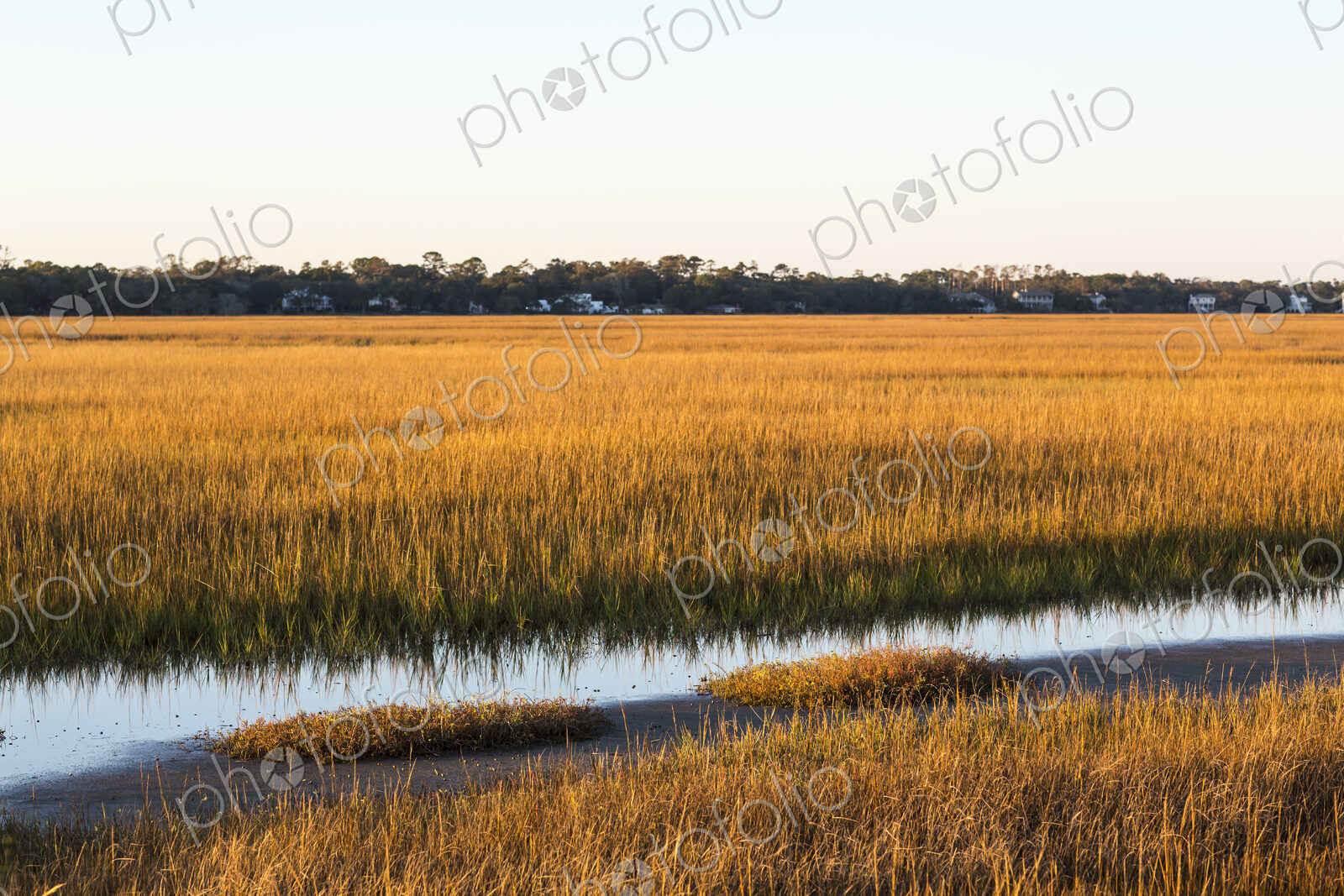 View across the salt marshes and wildlife reserve on a coastal island.