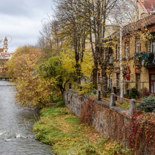 View along a canal in Vilnius, Lithuania.