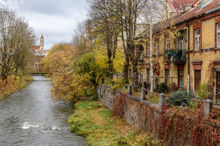 View along a canal in Vilnius, Lithuania.