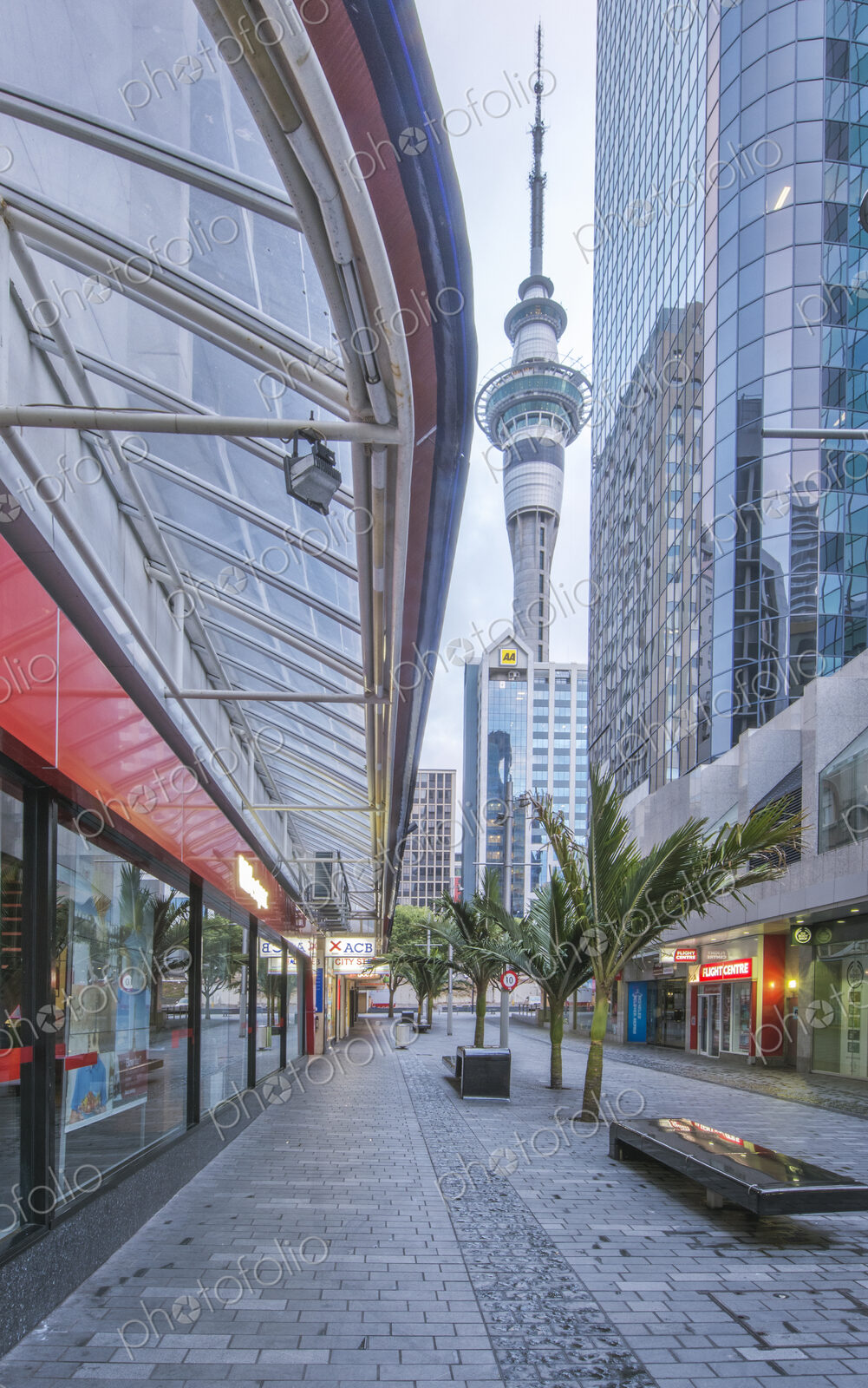 View along a street in downtown Auckland
