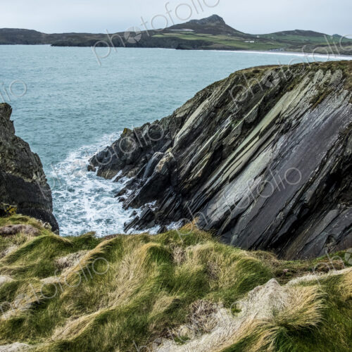 View along the coastline with rocky cliffs, Pembrokeshire National Park, Wales, UK.