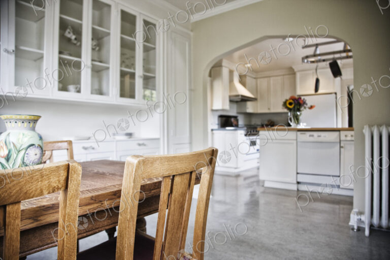 View from the dining room in a remodeled older home.