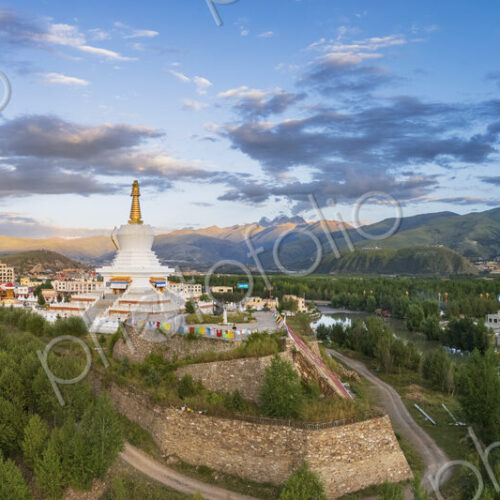 View of a Zhu De Commander in Chief & WushiGeda Living Buddha Memorial at Sunset…