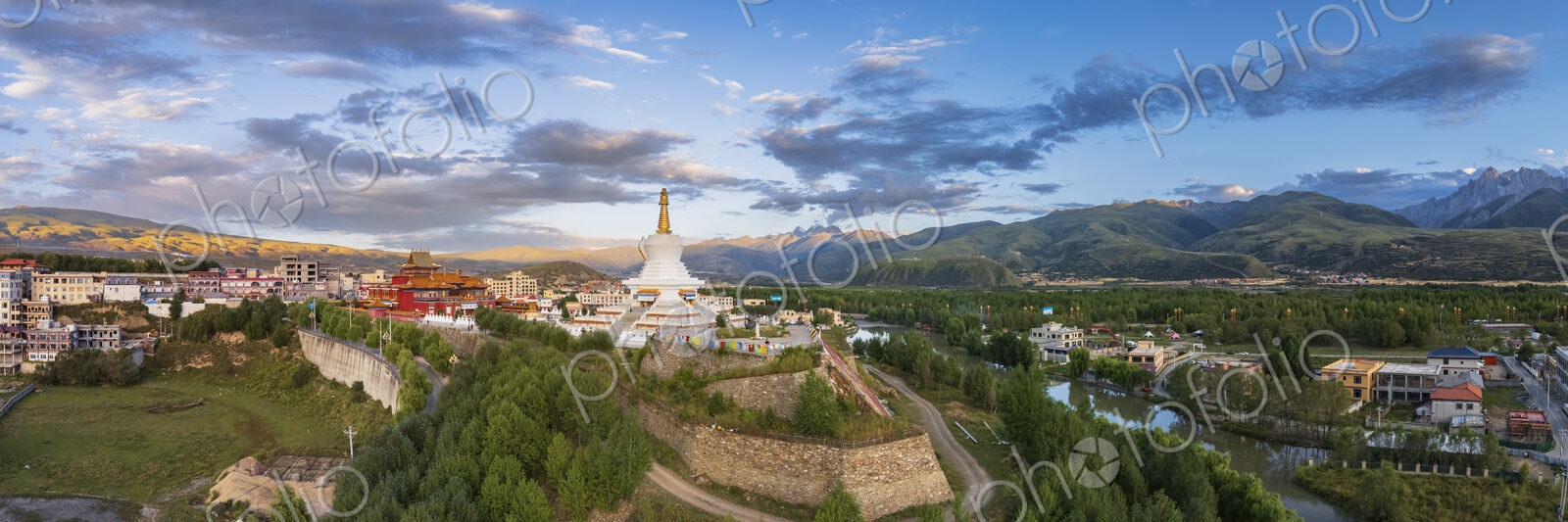 View of a Zhu De Commander in Chief & WushiGeda Living Buddha Memorial at Sunset…