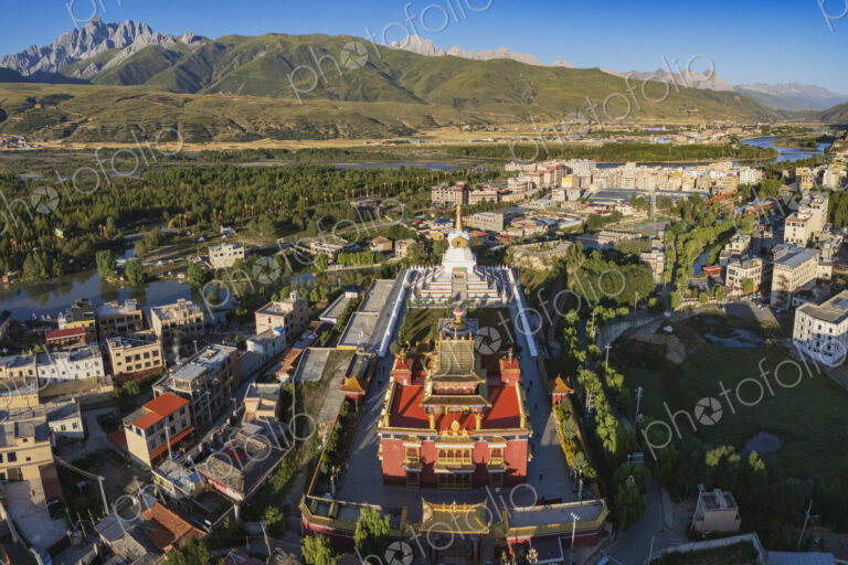 View of a Zhu De Commander in Chief & WushiGeda Living Buddha Memorial at Sunrise…