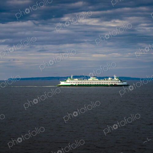 View of a large ferry, passenger ship on the sea in Puget Sound, Washington