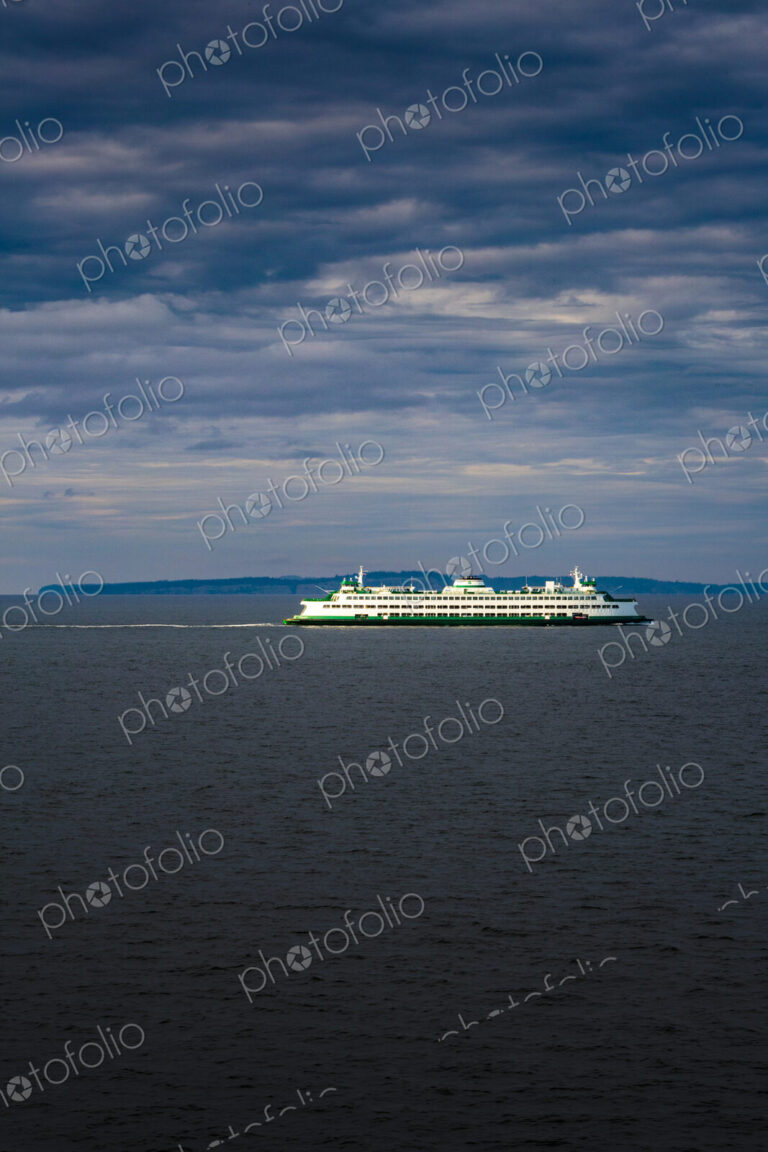 View of a large ferry, passenger ship on the sea in Puget Sound, Washington