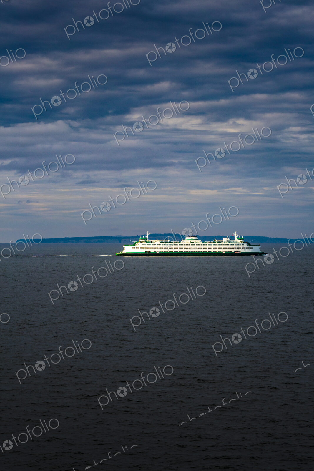View of a large ferry, passenger ship on the sea in Puget Sound, Washington