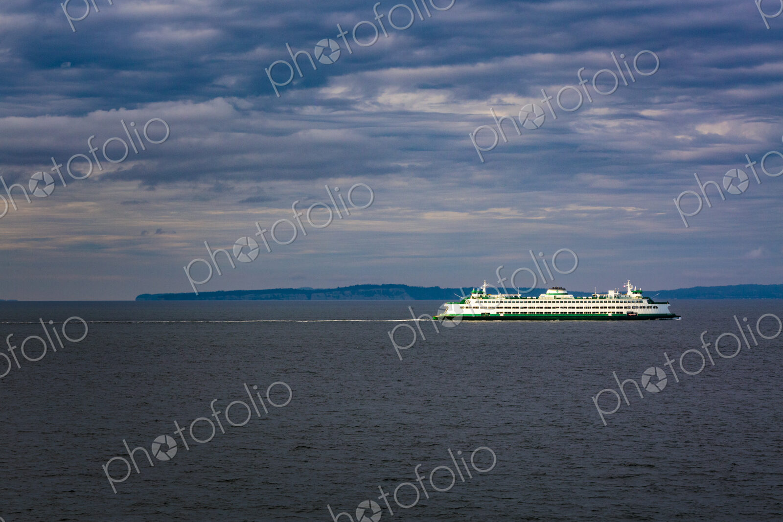 View of a passenger ferry, a ship on the sea in Puget Sound, Washington
