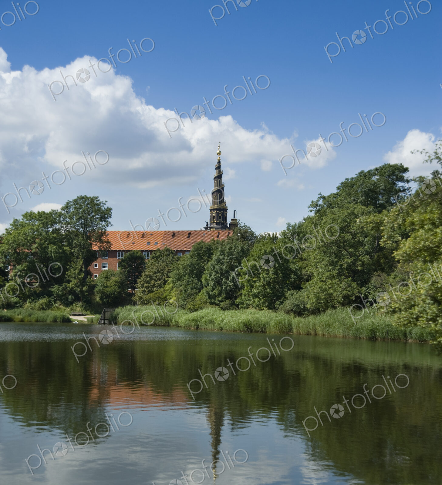View of church across lake