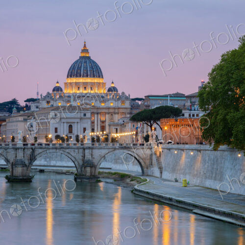 View of the Basilica of St Peter’s at Dusk Looking aross the Tiber Rive View of the Basilica of St Peter’s at Dusk Looking aross the Tiber Rive