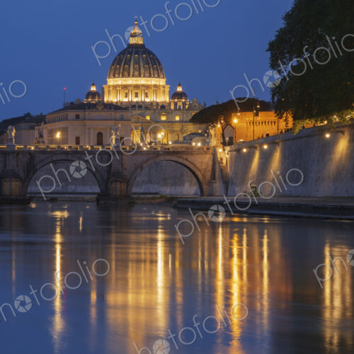 View of the Basilica of St Peter’s at Dusk Looking aross the Tiber River View of the Basilica of St Peter’s at Dusk Looking aross the Tiber River